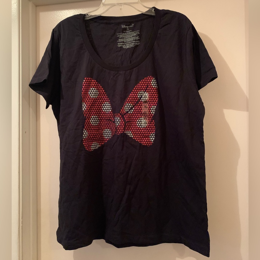 Disney Minnie Glitter Polka Dot Hearts Bow T-Shirt